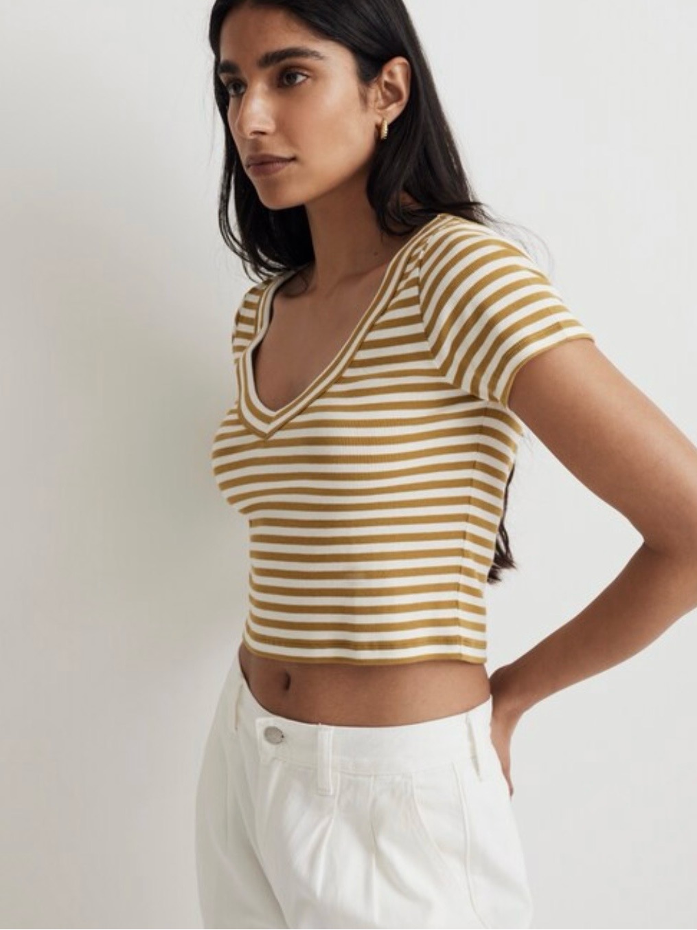 Madewell Striped Crop V Neck Tee